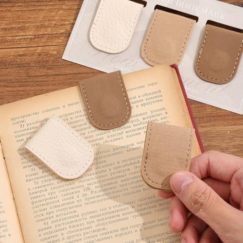 3PCS Magnetic Leather Bookmarks，Book Marks for Books, Strong Magnet Reading Accessories for Men & Women，Long-Lasting and Durable Gift Suitable for Book Lovers & Students (Cream，Light Khaki，Taupe) - style: Coffee White