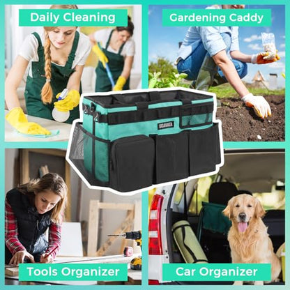 SCAVATA Wearable Cleaning Caddy Bag, Cleaning Caddy Supplies Organizer with Handle & Shoulder Straps for Housekeepers, Under Sink & Car Cleaning Tool Organizers with 4 Foldable Divider (Lake Blue) - color: Lake Blue