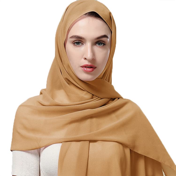 Yeieeo Chiffon Head Wraps for Women - Solid Color Fashion Bubble Chiffon Scarf Hijab - color: Nude