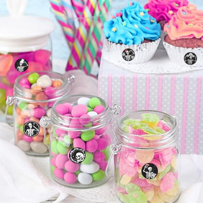 Black Skull Kiss Sticker Labels - Skull Skeleton Round Candy Sticker Favors - Happy Halloween Party Labels Fit Chocolate Candy (Set of 150) - color: Black Skull