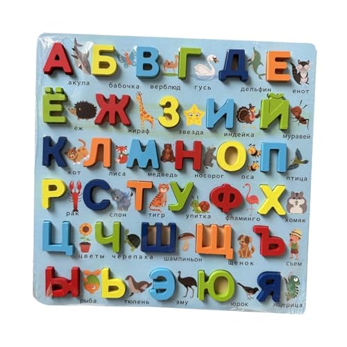 Alphabet Word Puzzle Wooden Alphabet Number Puzzle Letters Board Learning Toy Shape Matching Game Suitable for Classroom Parent Chil, Russian A - color: Russian a
