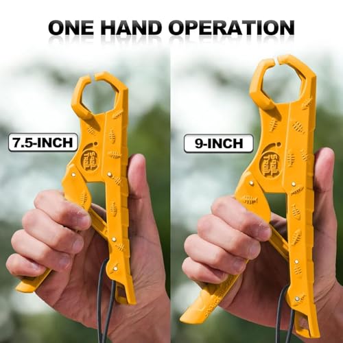 7.5'' Floating Fish Gripper, Fishing Grabber | Catfish Mouth Pliers, Caught Bass Holder, Fish Scale Hook Clamp, Saltwater Lip Grip Tool with Lanyard, Gifts for Men - color: Yellow