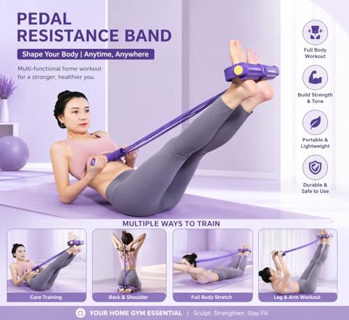 Upgraded 6-Tube Pedal Resistance Band Set with Handles & 3-Pack Figure 8 Exercise Bands, Multifunction Tummy Trimmer Sit Up Pull Rope for Full Body Home Gym Workout, Men Women Fitness Equipment