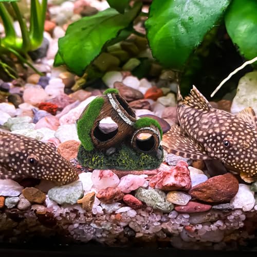 Aquarium Barrel Hideout Resin Fish Tank Decor Ornament Double Broken Barrel Landscaping Cave for Betta and Reptile Tanks Small Size