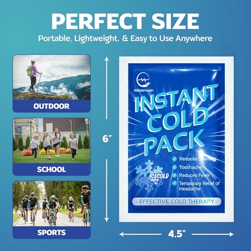 100 Pack Instant Ice Packs for Injuries, Disposable First Aid Cold Packs | No Freezer Needed, 6"x4.5" Instant Cold Packs for Injuries, Disposable Ice Packs for Kids, Postpartum Cold Compress - size: 100 Pack (6" x 4.5")