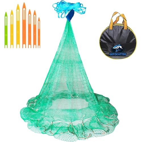Saltwater Fishing Cast Net Eco-Friendly Rubber Sinker 1/2 Inches Mesh for Bait Shrimp Trap Fish Size 4FT/5FT/6FT/7FT/8FT/9FT/10FT/11FT/12FT Radius - color: green, size: 5ft