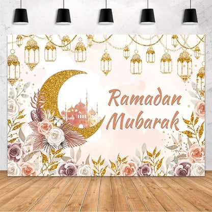 MEHOFOND Ramadan Mubarak Backdrop Boho Muslim Ramadan Kareem Lantern Castle Islamic Photography Background Eid Mubarak Moon Mosque Party Decorations Banner Photo Studio Props 7x5ft - size: 7x5ft