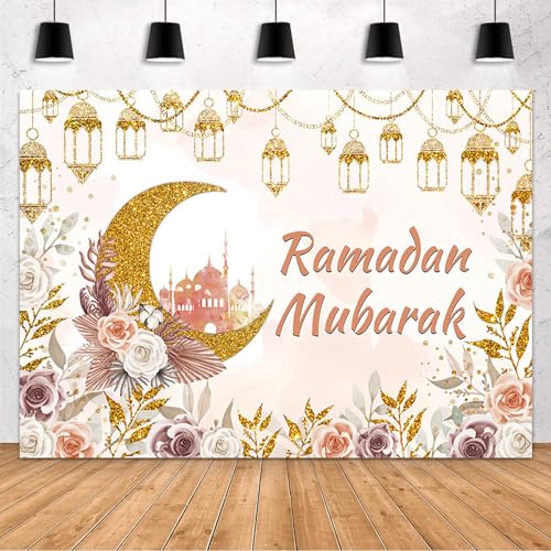 MEHOFOND Ramadan Mubarak Backdrop Boho Muslim Ramadan Kareem Lantern Castle Islamic Photography Background Eid Mubarak Moon Mosque Party Decorations Banner Photo Studio Props 7x5ft - size: 7x5ft