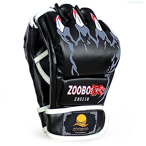 ZooBoo MMA Gloves, Half-Finger Boxing Fight Gloves MMA Mitts with Adjustable Wrist Band UFC Gloves for Sanda Sparring Punching Bag Training (One Size Fits Most) - color: HS-Black