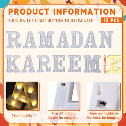 Aurelema Sukkot Large LED Letter Sign LED Lights, Ramadan Kareem, 8.27 Inches - color: Ramadan Kareem, size: 6.3 Inches