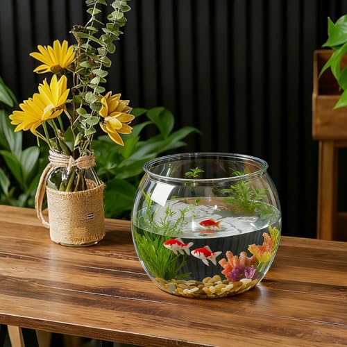 1.5 Gallon Plastic Fish Tank Large Bowl Shatterproof with Crystal Clear Clarity for Terrarium, Flower Vase Centerpiece Gift for Fish Lovers (Round) - size: 1.5 Gallon, style: Round
