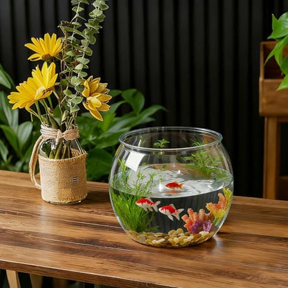 1.5 Gallon Plastic Fish Tank Large Bowl Shatterproof with Crystal Clear Clarity for Terrarium, Flower Vase Centerpiece Gift for Fish Lovers (Round) - size: 1.5 Gallon, style: Round
