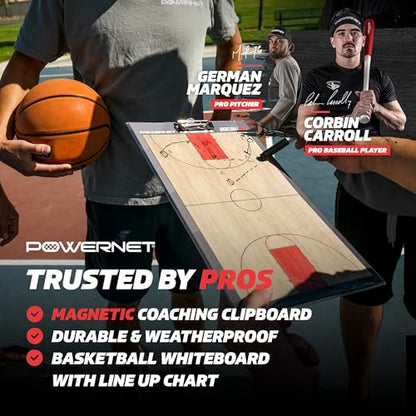 PowerNet Magnetic Coaching Clipboard, Basketball Whiteboard with Line Up Chart, Double Sided Dry Erase Board, Weatherproof Coach Clipboard, Includes 2 Dry Erase Markers - style: Basketball