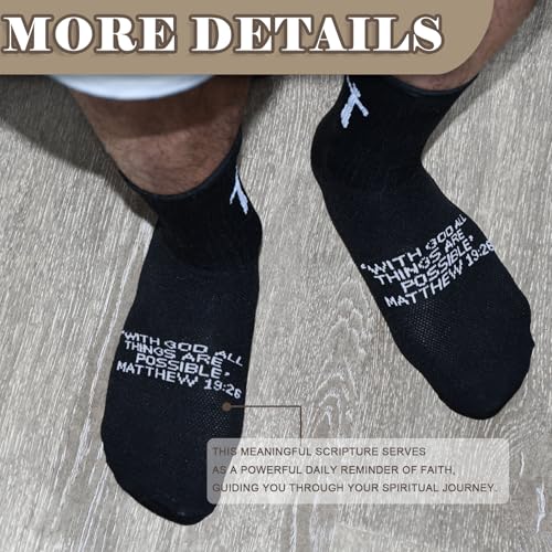 3 Pairs Christian socks Prayer socks Birthday Gifts for Dad,Men Husband Grandp Fathers Day Christmas - color: Matthew 19:26 - Black