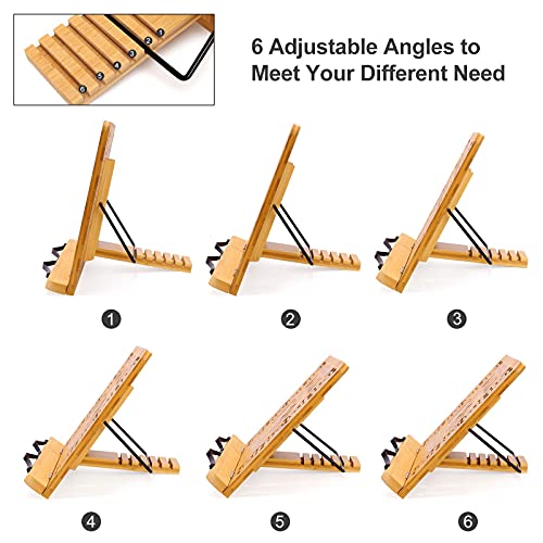 MEGREZ Book Stand for Reading (13.2 x 9.4 inch) Bamboo Cookbook Stand Holder for Kitchen, Adjustable Book Holder Stand for Tablet/Textbook Holder/Hollow Bookrest Stand, Bow - color: Bow