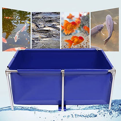 Canvas Fish Pond, Modern Blue Aquarium Fish Water Tank Cuboid Ornamental Swimming Pool Koi Breeding Pond with Drain Valve, Foldable Water Storage Pond Temporary Holding Viewing Canvas Fish Pond