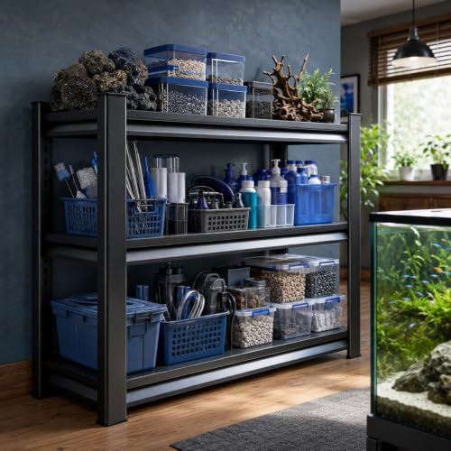 Fish Tank Stand, Freestanding Aquarium Stand with Storage Shelves for Living Room and Office, Heavy Duty Metal Fish Tank Table Fits 20-29 Gallon Terrariums, Black, 3-Tier, 31.5"H×27.6"W×13.8"D - size: 3-Tier, 31.5"H×27.6"W×13.8"D