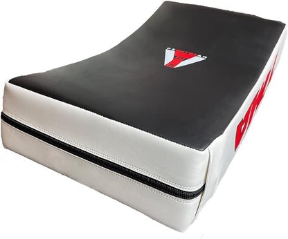 TMA Kick Shield Muay Thai Kickboxing, Heavy Curved Kicking Striking Body Pad, Target MMA Boxing Training, Kickboxing Body Shield, 3 Padded Handles, Karate Kicking Pads, Sparring Sheild - color: Black/White
