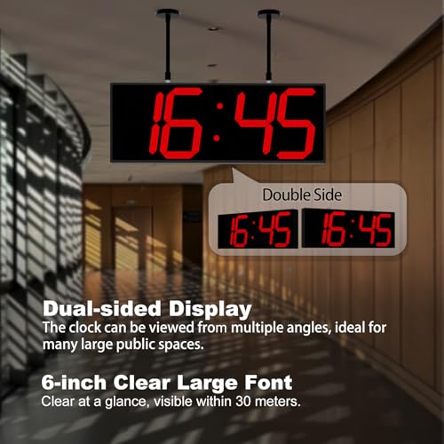 CHKOSDA Digital Wall Clock with Double Sided Display, Large LED Clock with Timer,Alarm,Temperature and Date,Two Faced Hanging Digital Clock Large Display for Multiple Public Places(Red) - color: Red