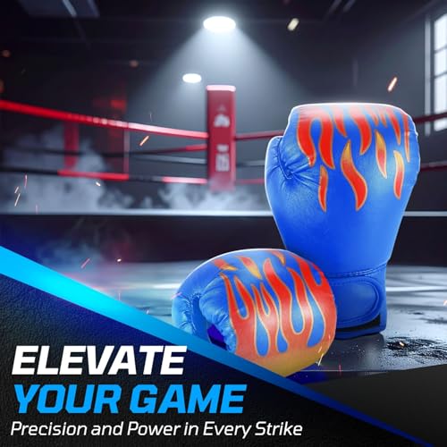 Flexzion Boxing Gloves for Kids 4oz – Training Punching Bag Mitts, Kid Boxing Gloves with Faux Leather & Wrap-Around Wrist Protection for Boys & Girls Ages 3-8 Years - color: Blue Blaze