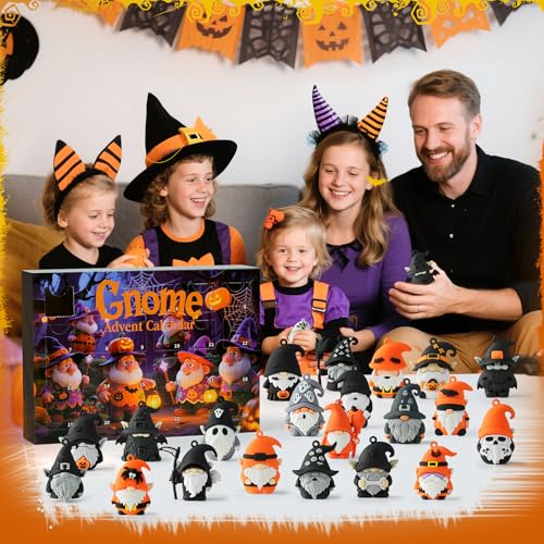 Gnome Advent Calendar 2026,Halloween Countdown Advent Calendar,Advent Calendar,with 24 Gnome Collectible Figures,Halloween Advent Calendars Gift kids Teen Adults - color: orange