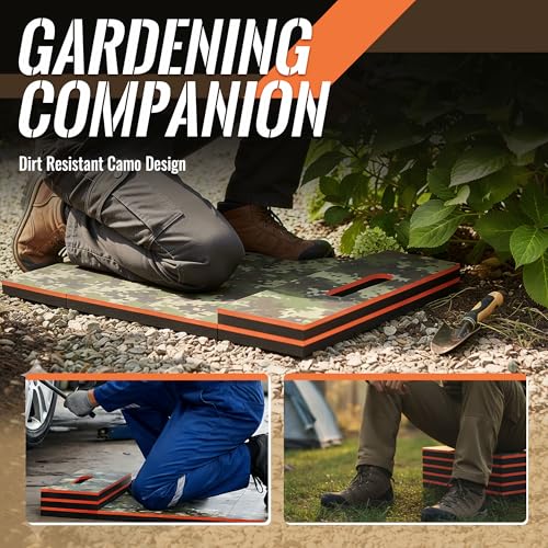 Folding Kneeling Pad, 1 Inch Thick Mechanic Mat, Camouflage | 47.24 x 15.74 Inch 6-Panel Firm Foam Pad with Tool Pockets, Carry Handle and Water-Resistant Surface - color: camouflage