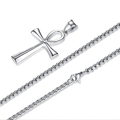 REVEMCN Reve Stainless Steel Coptic Ankh Cross Religious Pendant Necklace for Men Women, 20-24 Inches Chain - style: Silver Tone: 20'' Rolo Chain