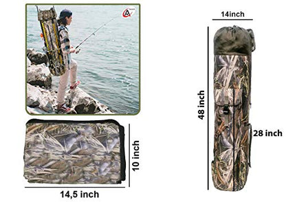 Fisherman's Gift Fishing Rod Carrier - Reel Organizer and Tackle Bag in Gift Box - Holds Five Poles and Tackle for Fishermen, Dads, Boys (Camo)