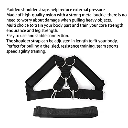 Weight Bearing Shoulder Strap | Pulling Sled Harness Vest with Tension Bands | Adjustable for Strength/Endurance/Flexibility Training | Nylon & Metal Construction - color: Black