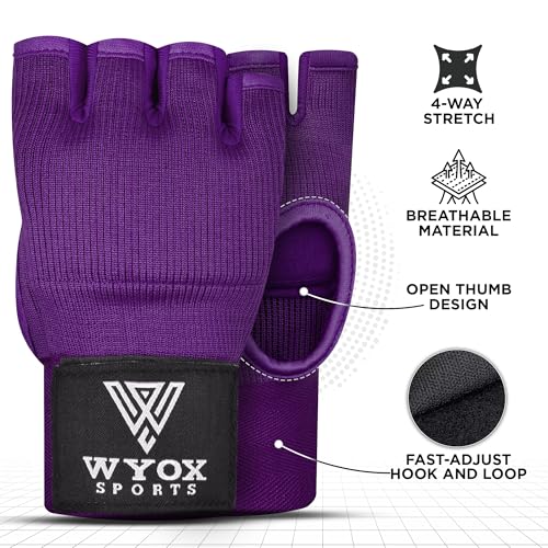 WYOX Boxing Hand Wraps Inner Gloves & Curved Focus Mitts Bundle for Men & Women Adults – 80cm Wrist Support, Gel Padding, MMA Muay Thai Kickboxing Training Gloves & Pads
