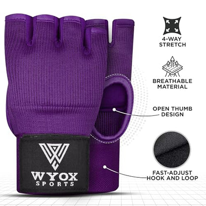 WYOX Boxing Hand Wraps Inner Gloves & Curved Focus Mitts Bundle for Men & Women Adults – 80cm Wrist Support, Gel Padding, MMA Muay Thai Kickboxing Training Gloves & Pads