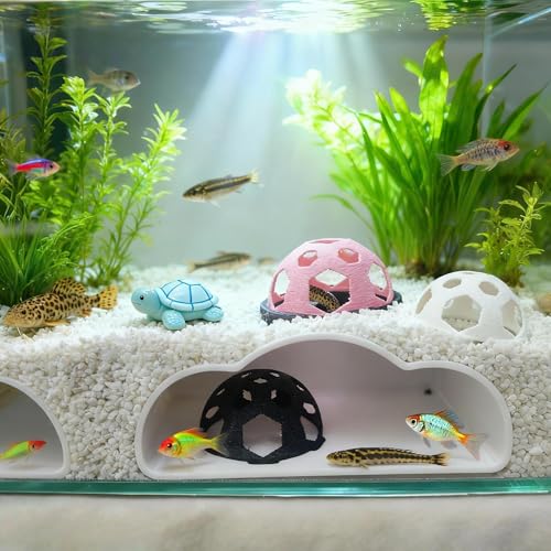 4-Piece Aquarium Fish Tank Cave Set - 1 Large 7.1" Tunnel + 3 Small 2.45" Hideouts | Safe Plastic Decor | Fish & Shrimp Viewing Tunnel for Corydora Catfish, Kuhli Loach (White) - color: White