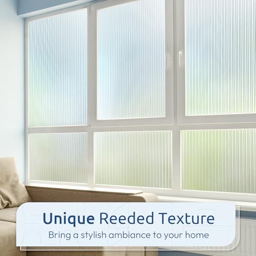 rabbitgoo Reeded Glass Window Privacy Film, Non Adhesive, 29.5" x 118.1" - color: Reeded, size: 29.5" x 118.1"