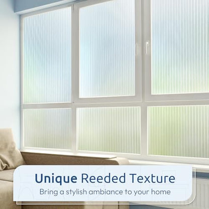 rabbitgoo Reeded Glass Window Privacy Film, Non Adhesive, 29.5" x 118.1" - color: Reeded, size: 29.5" x 118.1"