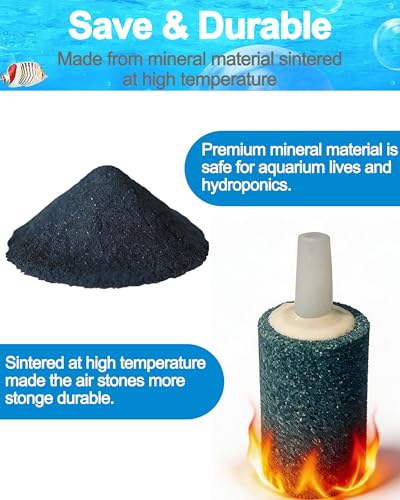 Air Stones for Aquariums 2 Inch 10 Pack Grey Air Stone Cylinder Aerator Bubble Diffuser with 2 Control Valve for Nano Air Pumps Fish Tanks and Small Buckets - size: 2" 10 PCS