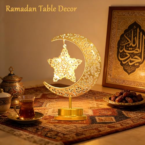 Lifnatty Moon Lamp with Hanging Star, Decorative Crescent Moon Night Light Battery Powered, Retro Metal LED Table Lamp for Bedroom Living Room Boho Home Decor, Gift for Women Birthday Christmas - style: Battery Powered Moon Star Lamp