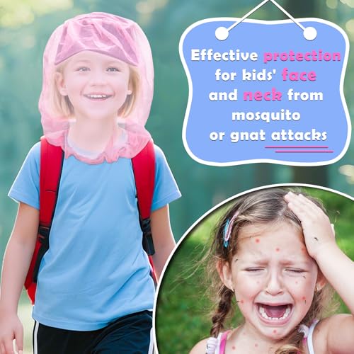 South to East Premium Girls Mosquito Head Net for Insect, 2 Pack, Fly & Bug Protection | Ultra Large & Long, Extra Fine Holes for Camping, Hiking, Fishing, Safari, Fits All Hats for 5-12 yrs, Pink - color: Pink