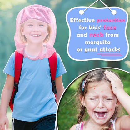 South to East Premium Girls Mosquito Head Net for Insect, 2 Pack, Fly & Bug Protection | Ultra Large & Long, Extra Fine Holes for Camping, Hiking, Fishing, Safari, Fits All Hats for 5-12 yrs, Pink - color: Pink