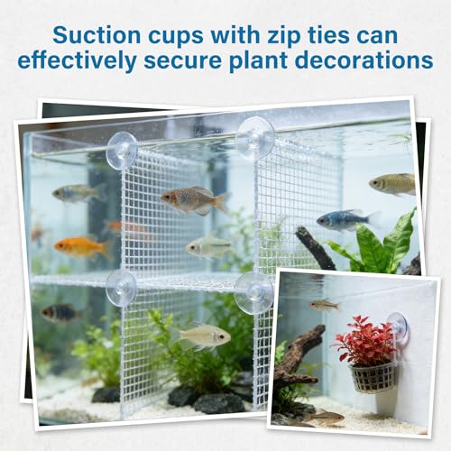 28pcs Clear Aquarium Suction Cups, Removable Window Sucker Cups Hooks with Adjustable Zip Ties, Multi-Purpose Cable Management Suction Pads Clips for Hanging String Lights Binding Moss Plants