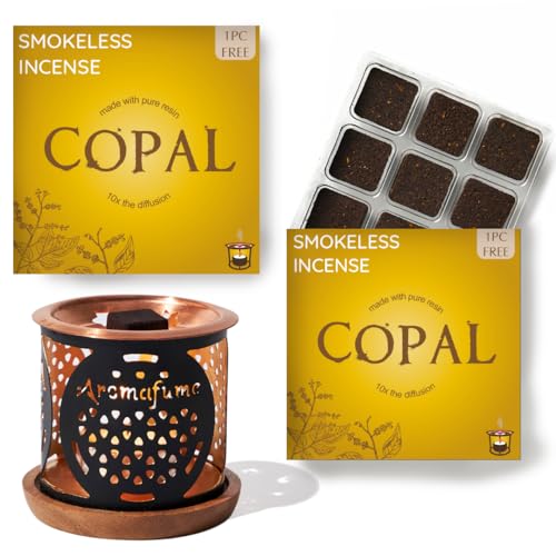 Copal Incense Bricks & Flower of Life Exotic Burner by Aromafume | 2 Trays x 9 Bricks | Protium Copal (Burseraceae) | Ideal for Spiritual Cleansing & Enhanced Connection | Low-Smoke & Non-Toxic - color: 2copal + Flower