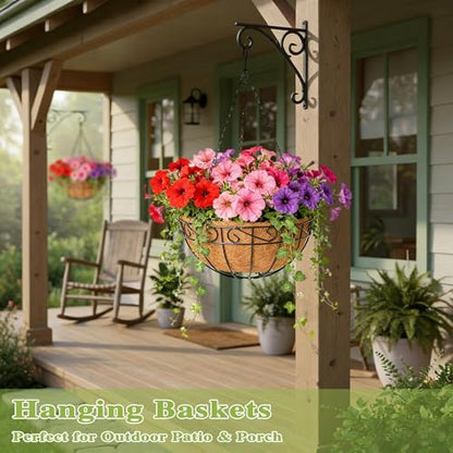 4 Pack 12 Inch Hanging Baskets for Plants Outdoor Metal Hanging Planter Hanging Flower Baskets with Coco Fiber Liners Chain Round Wire Plant Holder Flower Pots(Plaid) - size: 12 Inch, style: Plaid