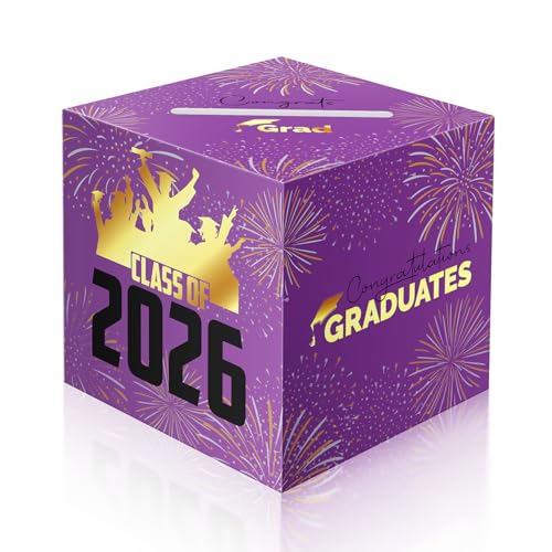 2026 Graduation Card Box Holder, Grad Congrat Decoration Box, Envelope Receiving Graduation Party Celebration Purple - color: Purple Card Box (Pack of 1)