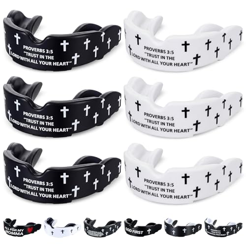 Yaomiao 6 Pcs Mouth Guard - Faith Cross Mouthguard with Case, Religious Mouth Guards Braces for Football Boxing Basketball Lacrosse Hockey and All Contact Sports(Adult,Trust Verse) - size: Adult, style: Trust Verse