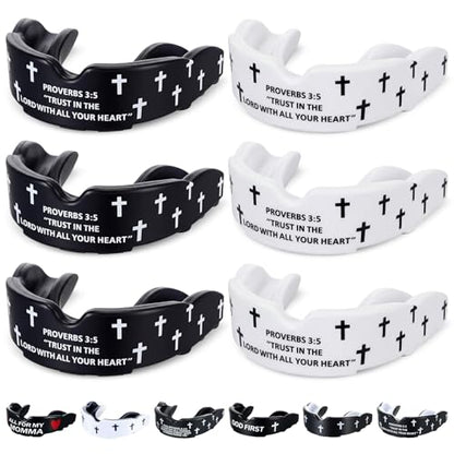 Yaomiao 6 Pcs Mouth Guard - Faith Cross Mouthguard with Case, Religious Mouth Guards Braces for Football Boxing Basketball Lacrosse Hockey and All Contact Sports(Adult,Trust Verse) - size: Adult, style: Trust Verse