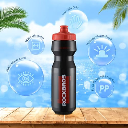 ROCKBROS Bike Water Bottle, 20-25oz Squeeze Cycling Water Bottle, BPA Free for Bicycle Running Hiking Gym & Outdoor Activities - color: 25oz Black Red