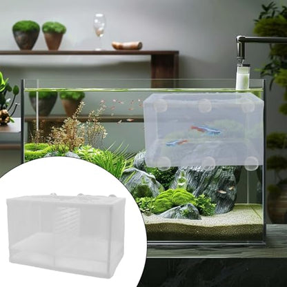 MY MIRONEY 2PCS 10.24" x 5.91" x 5.91" Fish Tank Breeder (with Divider) | White Nylon Fish Incubator Mesh Box Aquarium Fish Fry Hatchery Breeder with Suction Cups - style: 10.24" x 5.91" x 5.91"; White; with Divider
