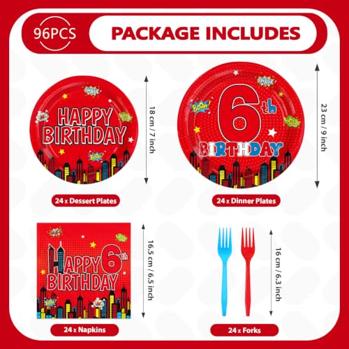 Greencian 96Pcs Red 6th Birthday Party Decorations, Serve 24 | 6th Birthday Plates and Napkins Red Disposable Tableware for Boys 6 Year Old Birthday Party Supplies - style: Spider Birthday Kit