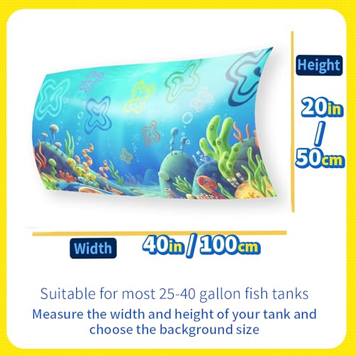 Aquarium Background Stickers for 25-40 Gallon Tanks, Cartoon Underwater Self-Adhesive Fish Tank Reptile Terrarium Decor Poster (40 x 20inches / (100 x 50 cm)) - size: 40 x 20inches / (100 x 50 cm)