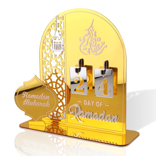 Acrylic Ramadan Countdown Calendar Mirror Golden Ramadan Decorations Eid Mubarak Count Down Desk Calendars Muslim Festival Reminder Kareem Ramadan Advent Calendar Party Decor Islam Holiday Ornaments