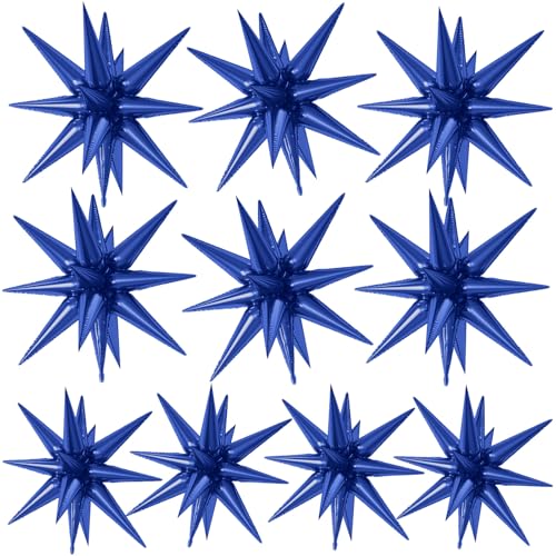 Navy Blue Star Foil Balloons 10 Pcs 22Inch Large Navy Blue Spike Cone Star - color: Navy Blue